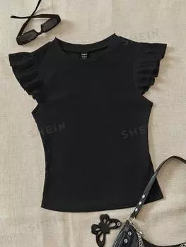 Футболка женская Shein WYWH с круглым вырезом и короткими рукавами, черный