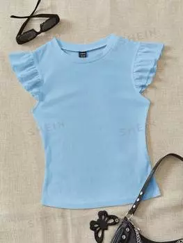 Футболка женская Shein WYWH с круглым вырезом и короткими рукавами, голубой