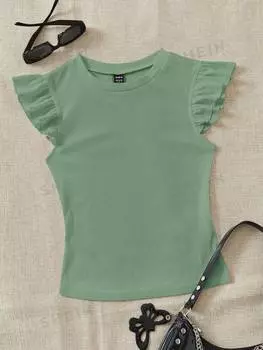 Футболка женская Shein WYWH с круглым вырезом и короткими рукавами, оливково-зеленый