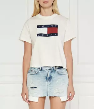 Футболка женская Tommy Jeans короткая с принтом, экрю
