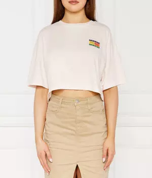 Футболка женская Tommy Jeans с флагом укороченная, экрю