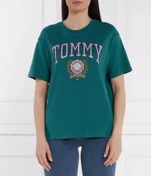 Футболка женская Tommy Jeans университетская спортивная, зеленый