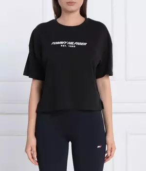 Футболка женская Tommy Sport с надписью укороченная, черный
