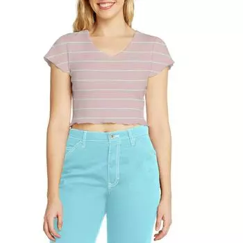 Футболка женская юниорская в полоску с V-образным вырезом Dickies, светло-розовый