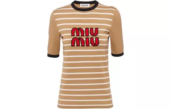 Футболка женская верблюжье-коричневого цвета Miu Miu
