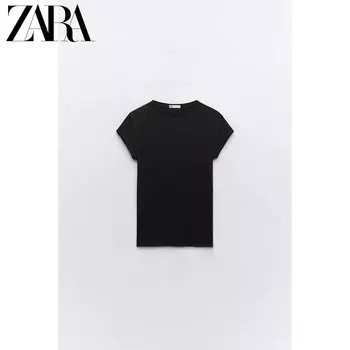 Футболка женская Zara с круглым вырезом, черный