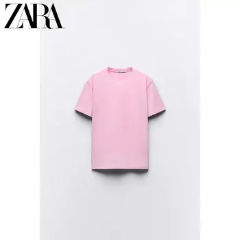 Футболка женская Zara с круглым вырезом и короткими рукавами, розовый