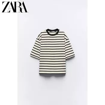 Футболка женская Zara в полоску, черный / белый