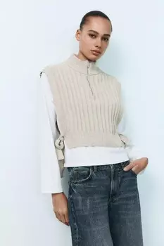Футболка-жилет на молнии ZARA, песочный