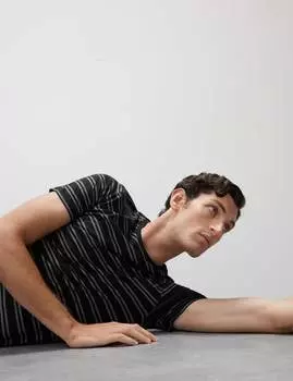 Футболка-жилет в полоску из хлопка и модала Supima Autograph, черный