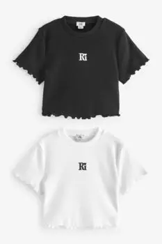 Футболки для девочек с салатовым краем, 2 шт в упаковке River Island, черный