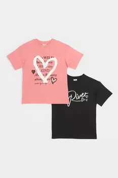 Футболки для девочек, стандартный крой, 100% хлопок, 2 шт в упаковке River Island, розовый