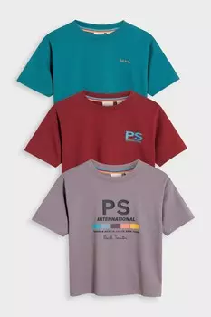 Футболки для мальчиков с фирменной надписью из 100% хлопка, 3 шт в упаковке Paul Smith Junior, красный