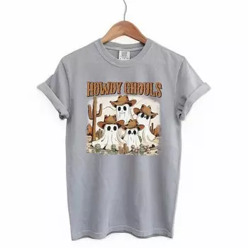 Футболки Howdy Ghouls Desert, окрашенные в одежду Simply Sage Market, серый