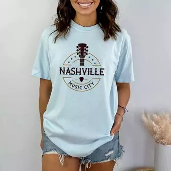 Футболки Nashville Music City с гитарой, окрашенные в одежду Simply Sage Market