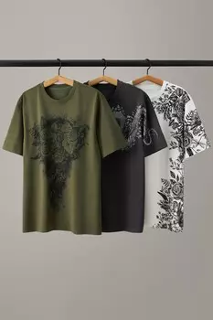 Футболки с цветочным узором Tattoo 3 шт Next, белый