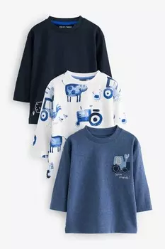 Футболки с длинным рукавом из 100% хлопка, 3 шт в упаковке (3 мес 7 лет) Next, синий