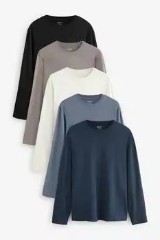 Футболки с длинным рукавом из 100% хлопка, 5 шт в упаковке Next, синий