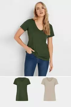 Футболки с коротким рукавом и V образным вырезом, 2 шт в упаковке Long Tall Sally, зеленый