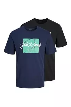 Футболки с овальным вырезом, 2 шт Jack & Jones, черный, темно-синий