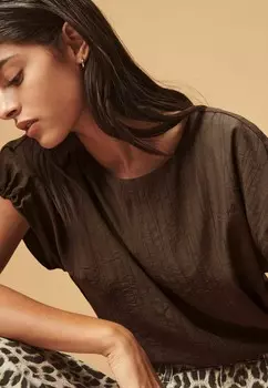 Футболки с принтом GATHERED SHORT SLEEVE TEXTURED BOXY REGULAR FIT Next, коричневый