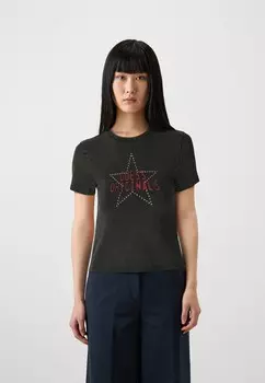 Футболки с принтом GO STAR STUD BABY TEE Guess Originals, черный