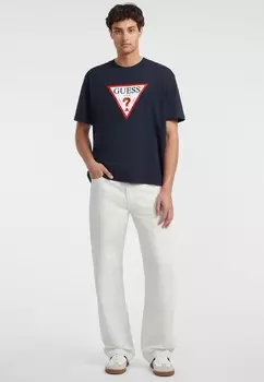 Футболки с принтом ICONIC Guess Jeans, темно-синий