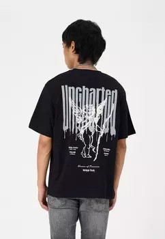 Футболки с принтом JORUNCHARTERED OVERSIZED TEE UNISEX Jack & Jones, черный