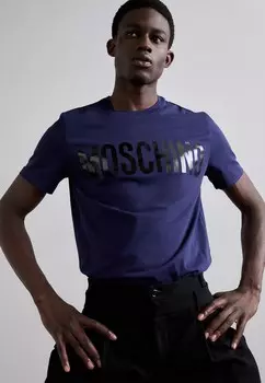 Футболки с принтом MOSCHINO, синий