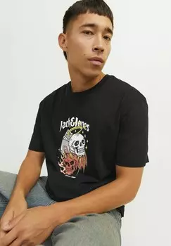 Футболки с принтом RUNDHALS Jack & Jones, черный