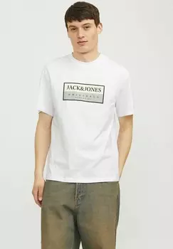 Футболки с принтом RUNDHALS Jack & Jones, цвет Bright White