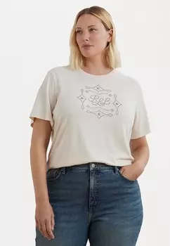 Футболки с принтом STUDDED LOGO COTTON BLEND JERSEY TEE Ralph Lauren, цвет Mascarpone Cream