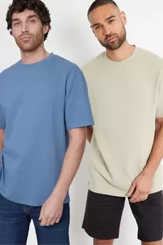 Футболки свободного кроя с отделкой «оттоман» из 100% хлопка, 2 упаковки Threadbare, синий