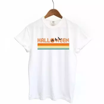 Футболки в полоску в стиле ретро на Хэллоуин, окрашенные в одежду Simply Sage Market, белый