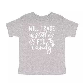 Футболку с короткими рукавами и рисунком для малышей Will Trade Sister на Candy The Juniper Shop, цвет Heather Grey