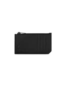 Футляр для карт на молнии Tiny Cassandre Fragments из матовой кожи Saint Laurent, черный