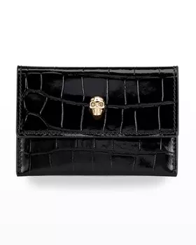 Футляр для карточек Skull Shiny Moc-Croc Envelope с клапаном Alexander McQueen