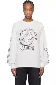 Футуристичная тяжелая футболка с длинным рукавом Ganni, цвет egret