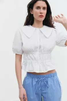 Габардиновая рубашка с эластичной отделкой ZARA, белый