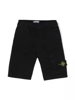 Габардиновые шорты с логотипом компаса Stone Island Junior, черный
