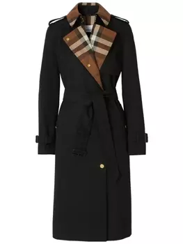 Габардиновый тренч с клетчатыми вставками Burberry, черный