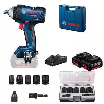 Гайковерт Bosch GDS 18V-400 + 7 насадок, два аккумулятора 4.0Ah, зарядное устройство