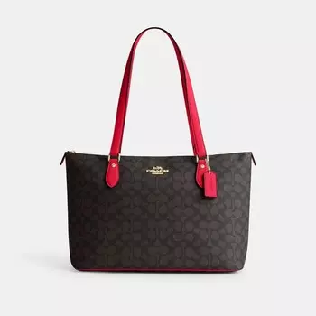 Галерея Сумка-тоут COACH, цвет gold/walnut/bold red