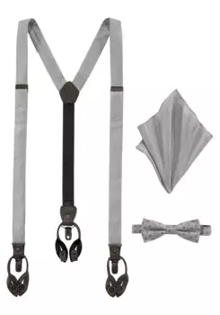 Галстук-бабочка Cinque (комплект, 3 шт.), подтяжки с кожаными петлями, галстук-бабочка и нагрудный платок из чистого шелка, бежевый