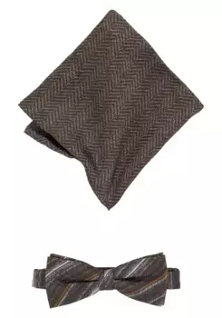 Галстук-бабочка MONTI (комплект, 2 шт.), чистый шелк, с рисунком для особых случаев в коробке, коричневый