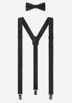 Галстук-бабочка MONTI "PAULINO", в комплекте с подтяжками в тон, узор пейсли, черный