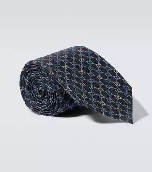 Галстук GG из шелкового жаккарда Gucci, Anthracite/Sky Blue