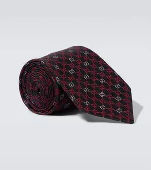 Галстук GG из шелкового жаккарда Gucci, Navy/Red