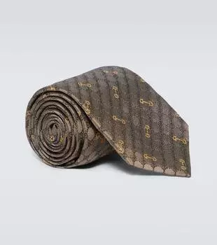 Галстук GG из шелкового жаккарда Gucci, Sand/Light Brown