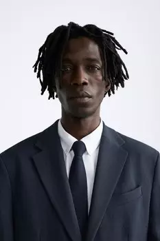 Галстук из 100% шелка с текстурой ZARA, темно-синий